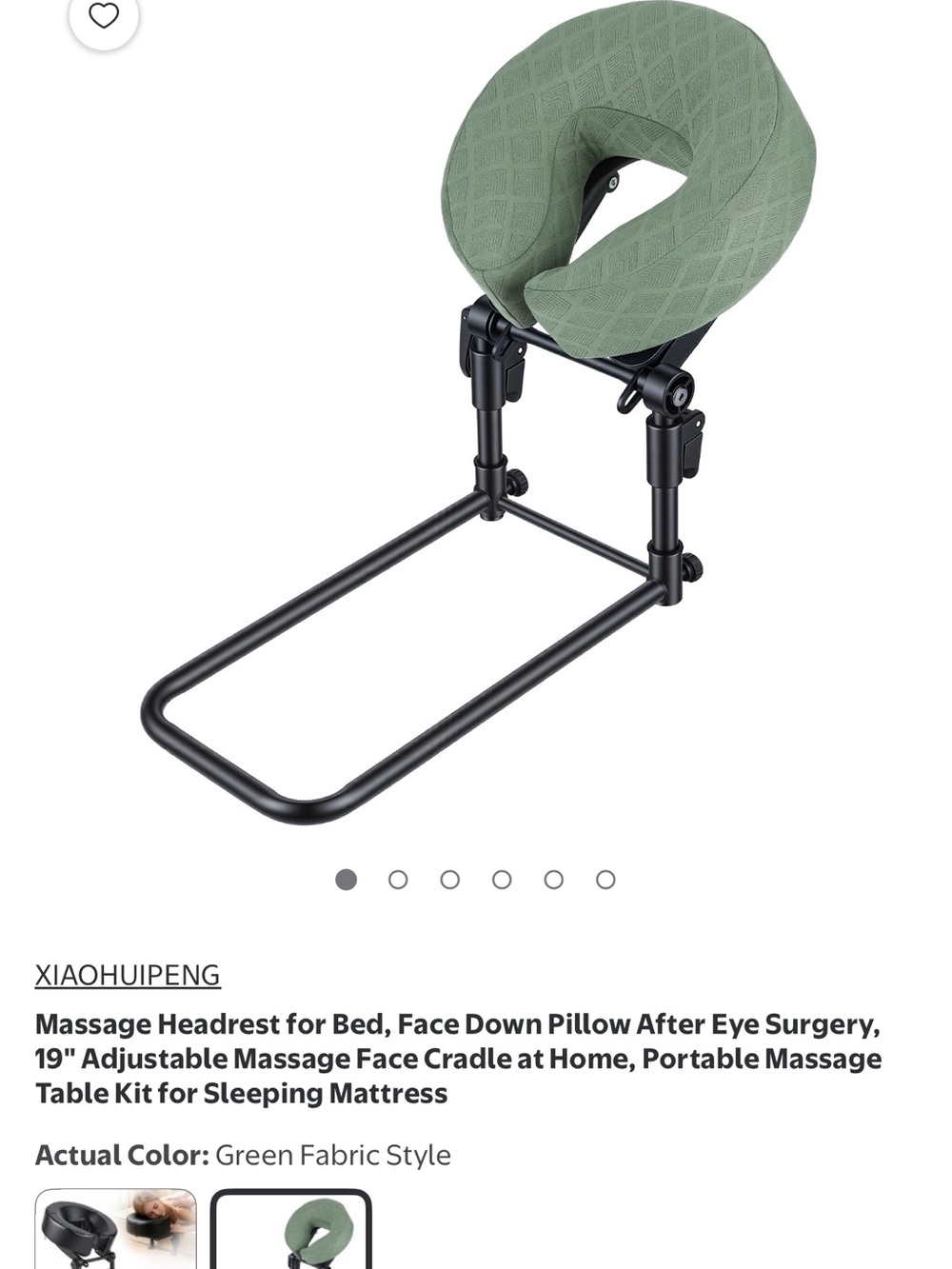 Green Adjustable Face Cradle Massage Headrest